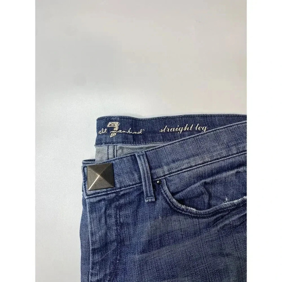 7 For All Mankind Straight Leg Jeans Raw Hem Women’s Size 31 Medium Wash - Picture 2 of 8